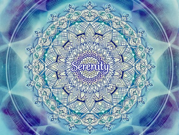 A detailed mandala design featuring the name 'Serenity' intricately woven into the pattern. Use a color palette of calming blues, greens, and purples. Render in high resolution with a focus on symmetry and detail.