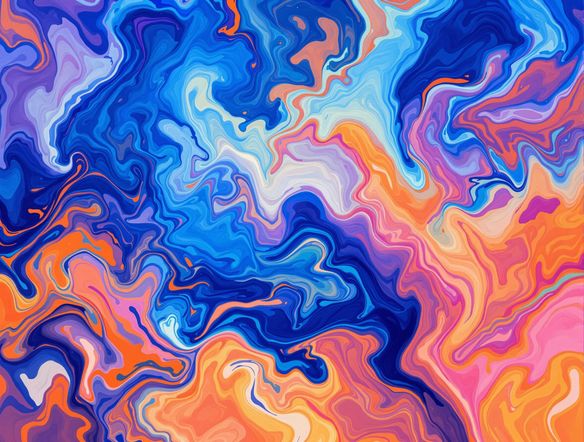 Abstract fluid art in a harmonious blend of complementary colors, smooth gradients, high resolution.