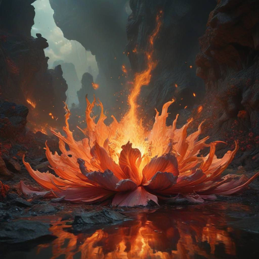 style of the artist Diego M. Bonati, the planet is all under water, where fire, water and indomitable, amazing, unlike anything else, huge f...