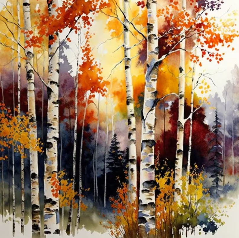 Watercolor of Fall Forest
