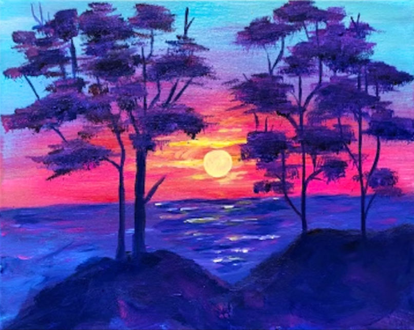 Watercolor of Ocean Sunset