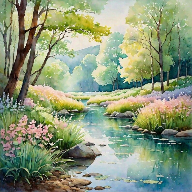 Watercolor of Rocky Stream