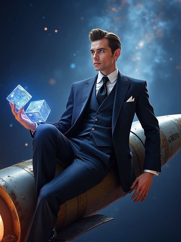 The lucky devil stands at the crossroads a scroll in his hand.