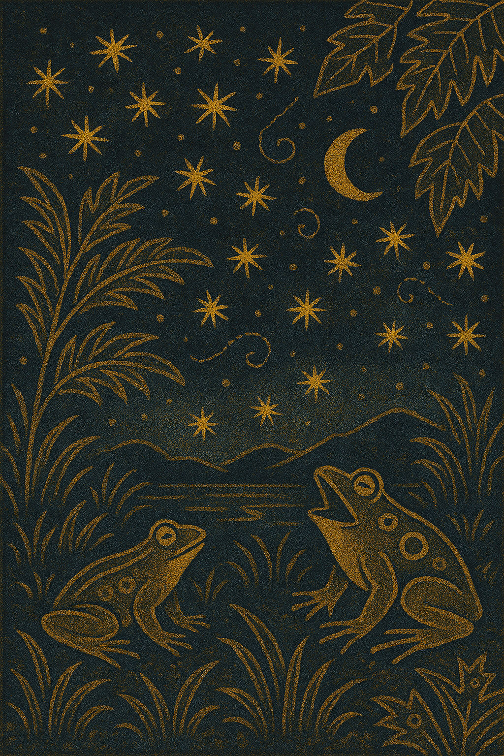 Frogs and fireflies at night