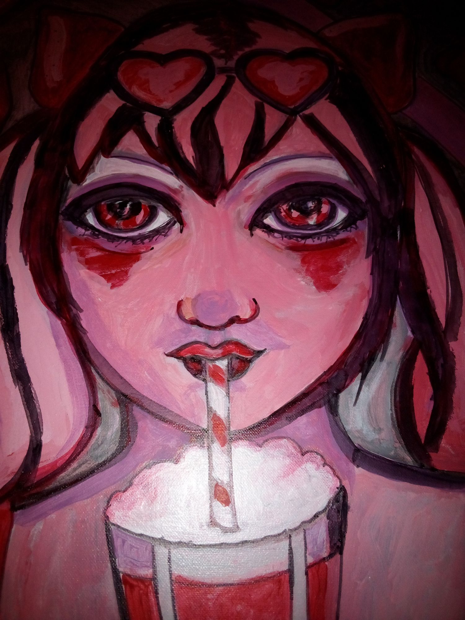 A cozy, cluttered bedroom bathed in the soft, warm light of a single oil lamp. Books are piled high on a worn wooden desk, and a half-finish...