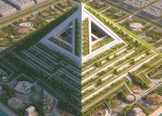 Living around a waterfall on a pyramid with sliding houses 8k resolution concept art by Greg Rutkowski dynamic lighting hyperdetailed intric...