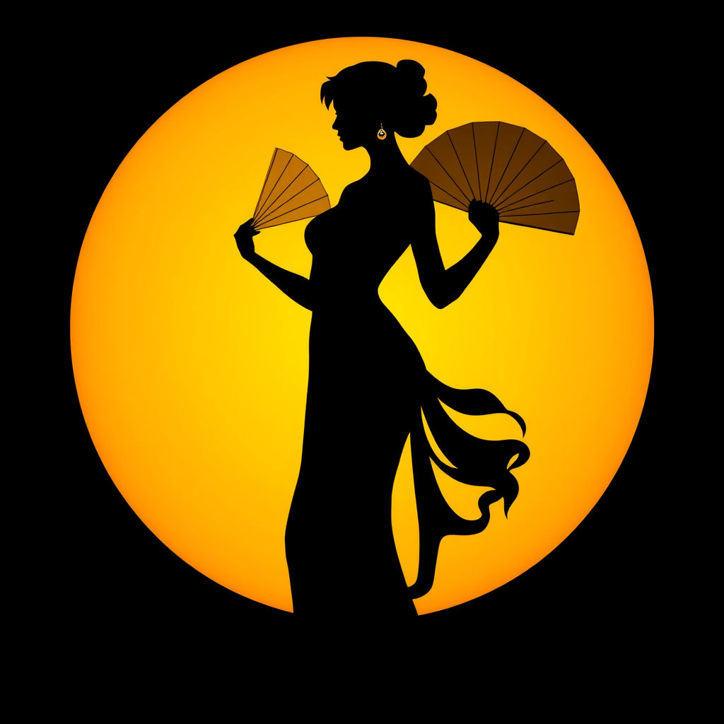 Art Deco Silhouette of Woman Holding Fans