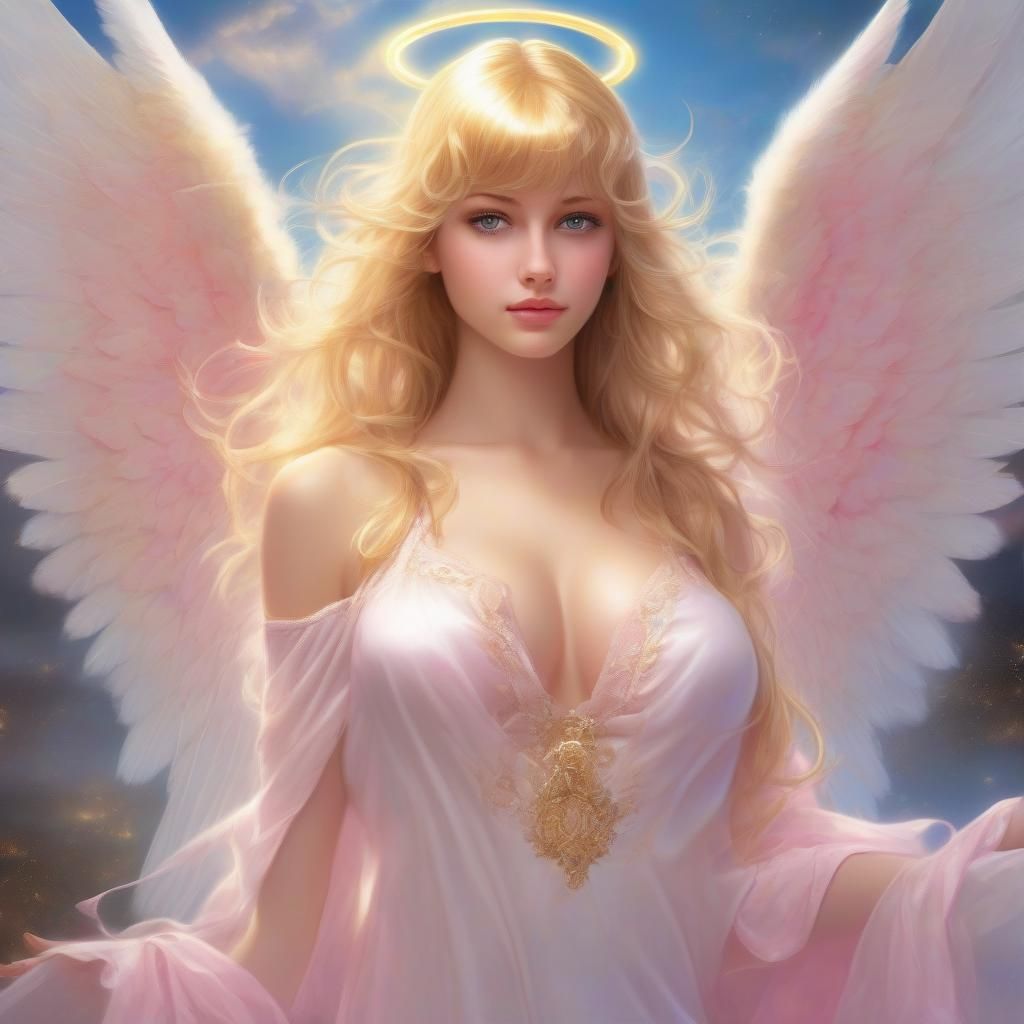 dancing in a luminous and bright beautiful-exquisite haloed Heaven Gate, massive sparkling golden-effects & massive random color effects, be...