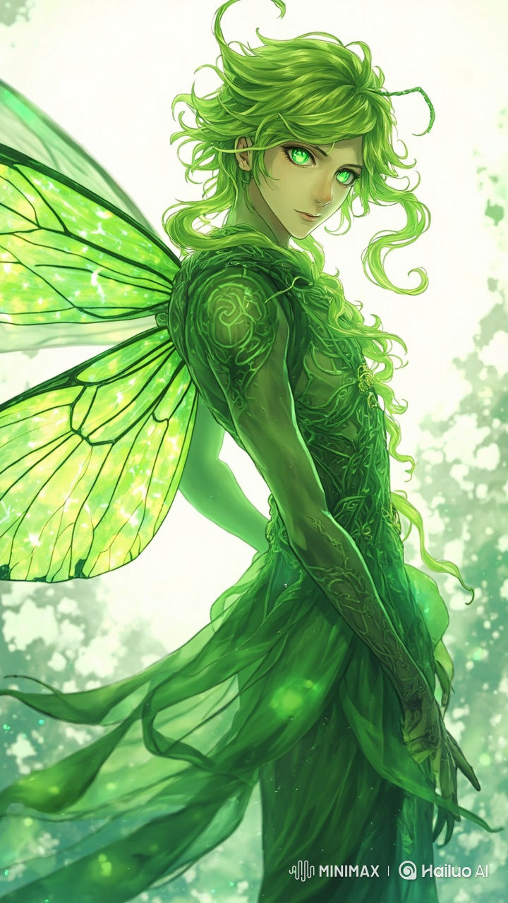 A sun-dappled forest clearing where a tall, green haired, green eyed fairy knight anime guy trains alongside his blank, featureless YCH squi...