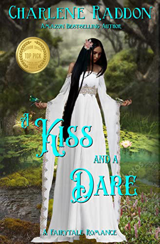 realistic, beautiful young woman, bog with waterfall, frog, dragonfly, newt, castle in distance, fairytale atmosphere