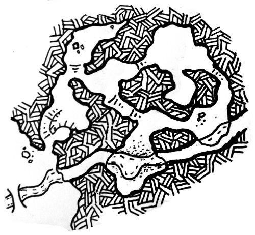 <lora:Map maker:1.0> Map of a dwarven mine cave, hand drawn sketch in the style of dyson logos with dark colors