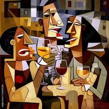 cubist painting, Neo-Cubism, layered overlapping geometry, art deco painting, Dribbble, geometric fauvism, layered geometric vector art, ma...