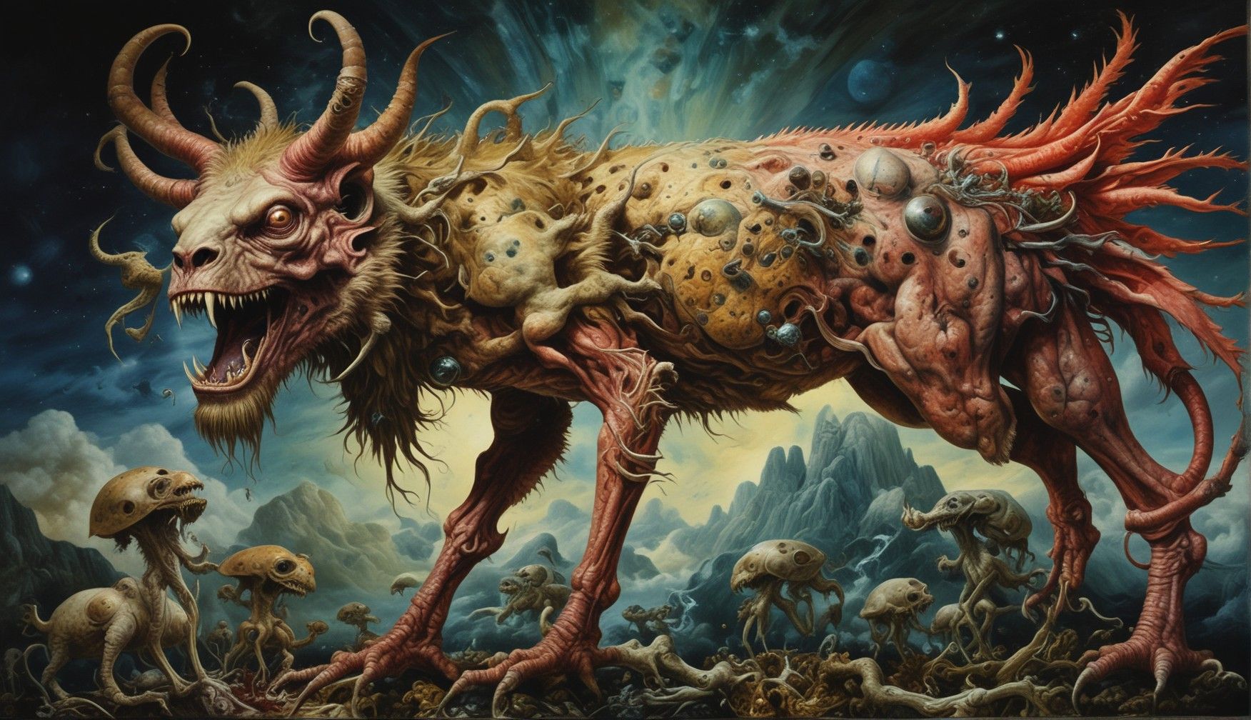 PSYCHEDELIC SURREAL CRYPTID MONSTER AND THE SPINSTER SISTERS IN BOGOMIL'S WONDERLAND - Start Image 1