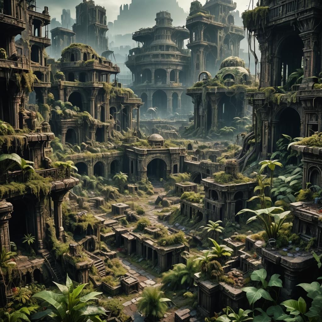 best quality,ultra-detailed,realistic,landscape painting,Enderal Forgotten Stories,ancient ruins,dramatic lighting,mysterious atmosphere,viv...