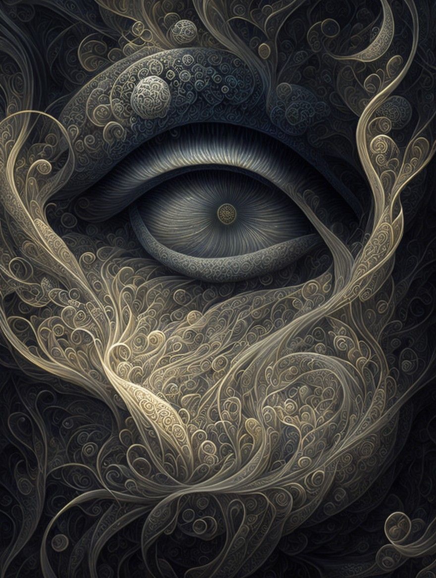 <lora:divineOil:1.0> Amesmerizing, intricate design centered around a detailed eye, surrounded by swirling patterns and organic shapes in sh...