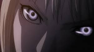 claymore manga, pale girl with very pale pink  color lips, black chocker necklace, silver eyes, Cinematic film still, shot on v-raptor XL, f...