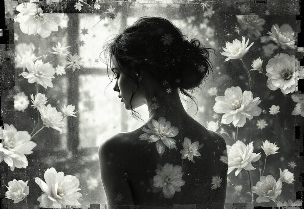 the endless potential of shared spaces and dreams deep dark shadows projected on walls touching wall creates portal opening with cosmic wave...