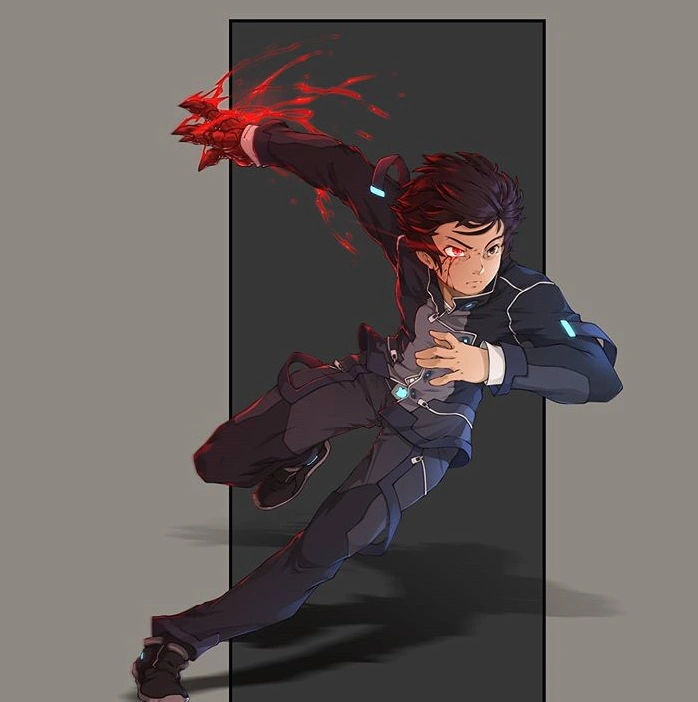 Create an image of this image, but with the character standing straight up.