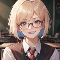 nerd blonde girl with collared shirt