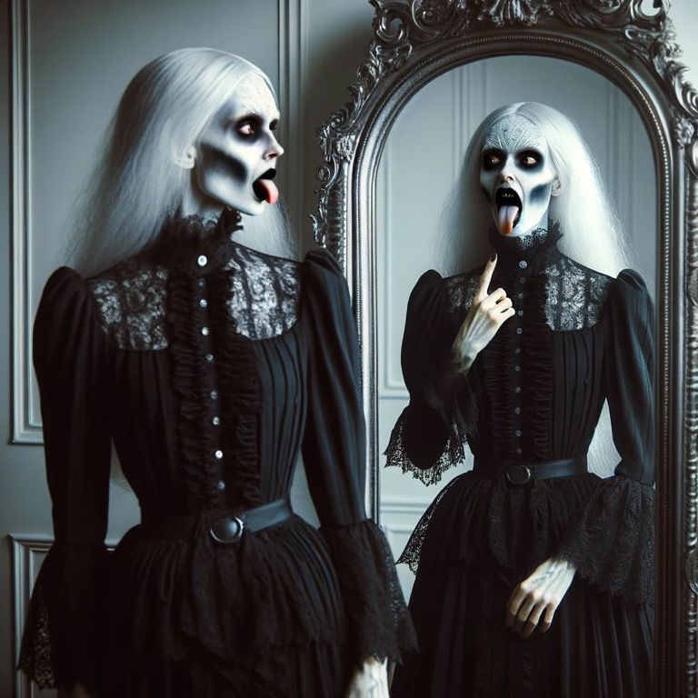 The prompt used for the generated images was: "Create a gothic style artwork depicting a woman in a Victorian black dress with intricate lac...