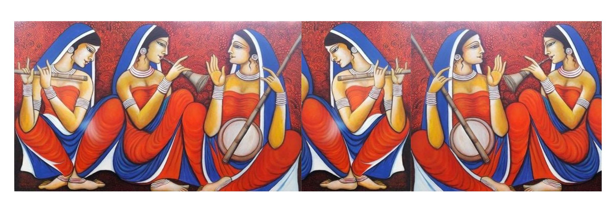 beautiful ladies, beautiful background jewellery, playing musical instrument, 