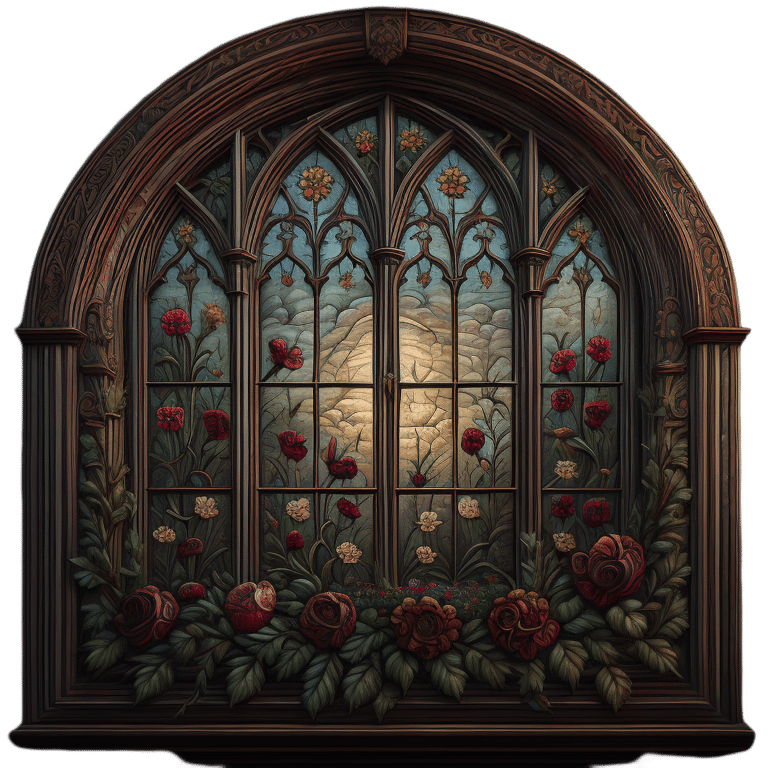 Clean Oil Painted Airbrush illustration,
Window,
Highly Decorated,
appropriate colors, 
Graphic 45 Style
Sewing Style,
Isolated,
Pixar Style...