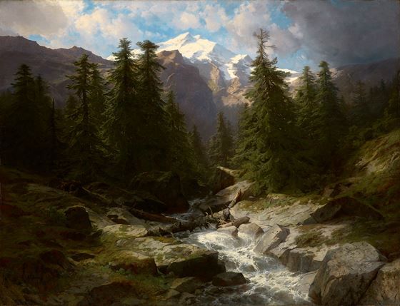 Alexandre Calame A Mountain Torrent below the Doldenhorn Comes to Life