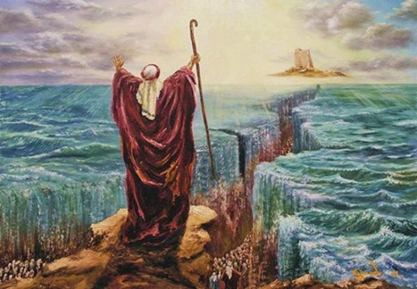 Cyberpunk Moses parting the Red Sea 