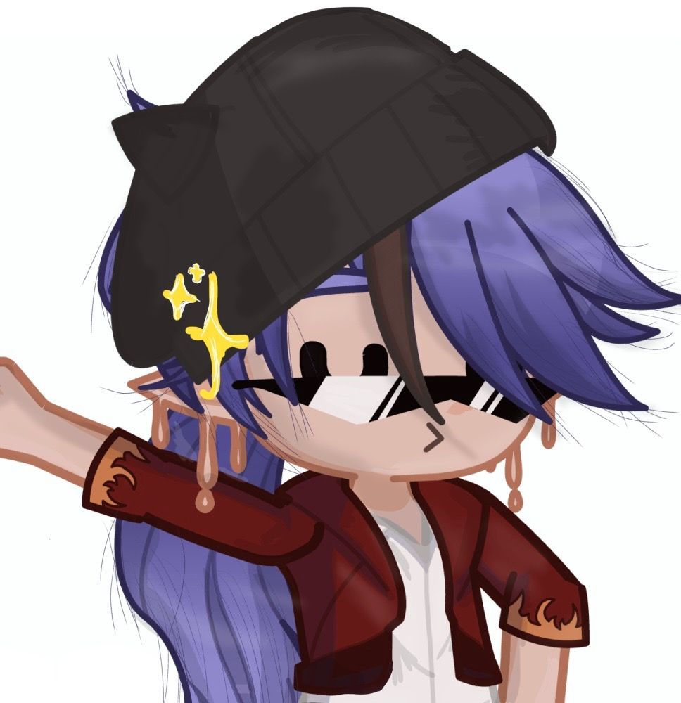 Remake the man into a similar style of the other imagine and with more purple hair  with a single strand of brown hair - Start Image 2