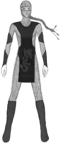 drawing of female warrior in black warrior outfit