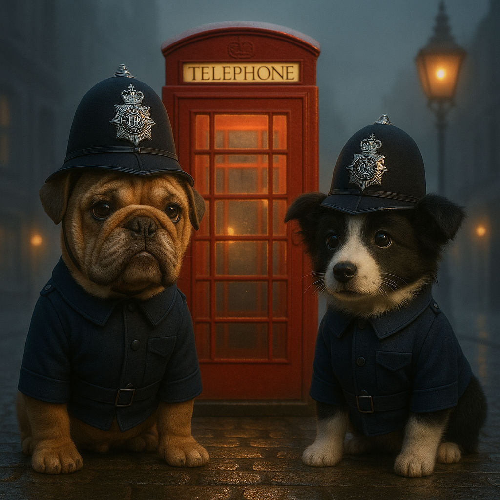 2 cute police officer dog looks confused