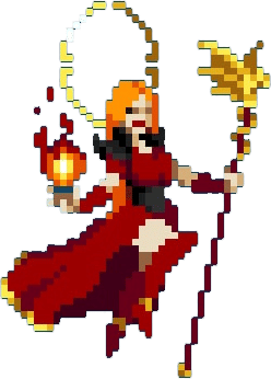 2D, creature, mage, fire mage, wizard, female, magical, white background, asset for adventure game, Heroes of Might & Magic, anime, Kyoto an...