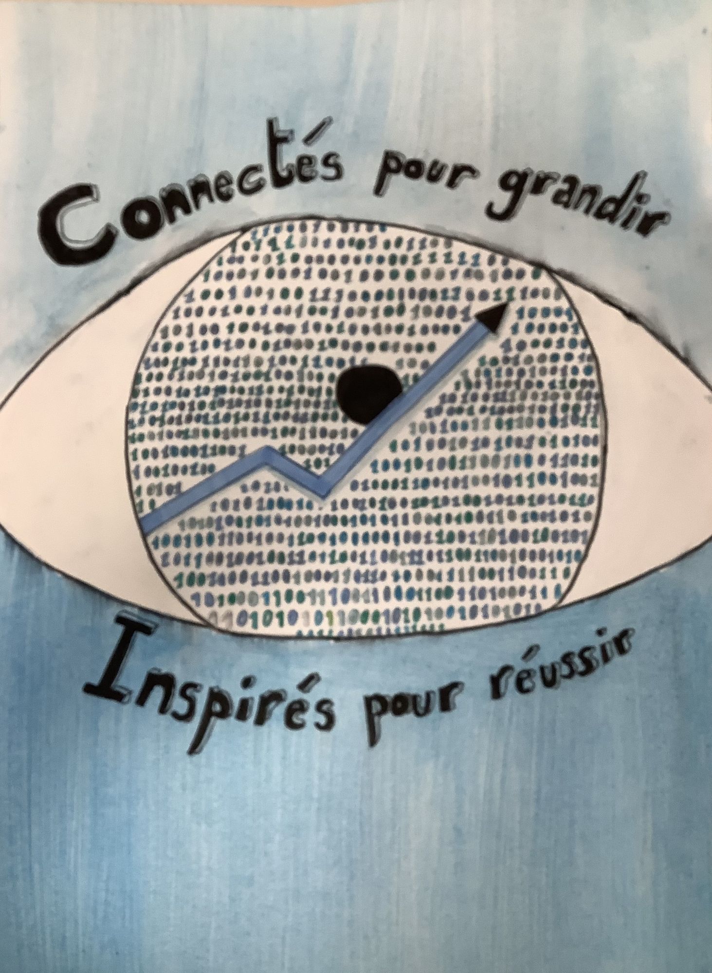 Hyperrealistic eye with a lot of numbers. An ocean is surrounding the eye. The hole image is inspired with a new modern style.