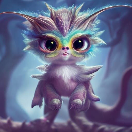 Highly Detailed Imaginative Cute Magical Creature With Massive Eyes ...