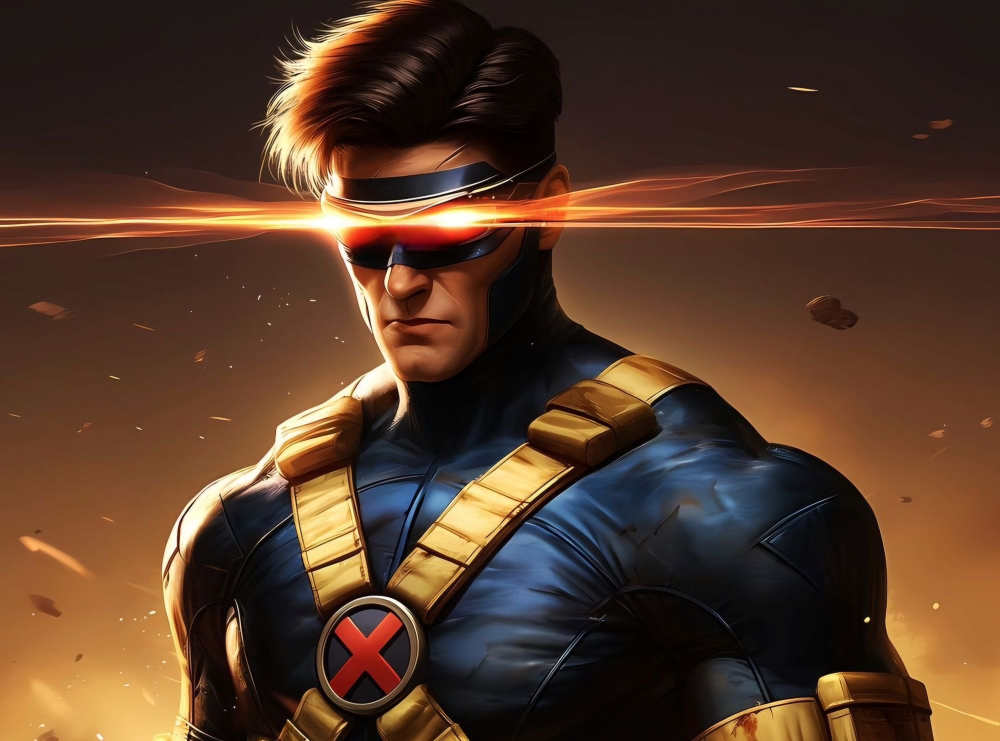 Hyperrealistic portrait of the X-Men's Cyclops in New York City. Cinematic film still, shot on v-raptor XL, film grain, vignette, color grad...