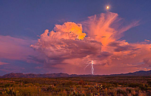 distant lightning in the clear sky