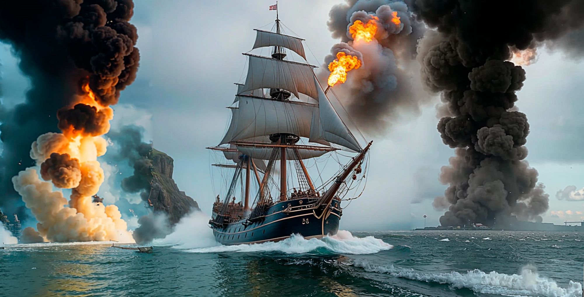 sailing corvette breaks through an enemy blockade