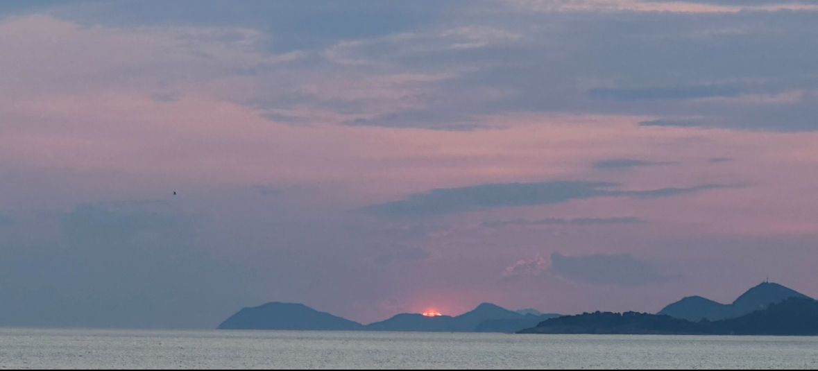 Sunset Adriatic Sea watercolor painting muted  pastels fine brush strokes blurry blended smoother 