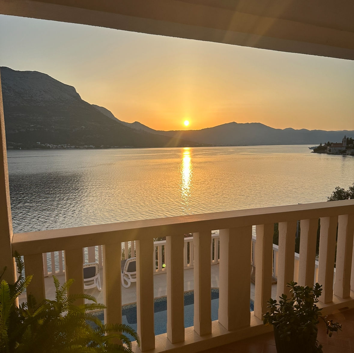 Simple sunrise Adriatic Bright clear blue sky Advertisement 1950s  Impressionism watercolor painting posterized simple bright spring colors...