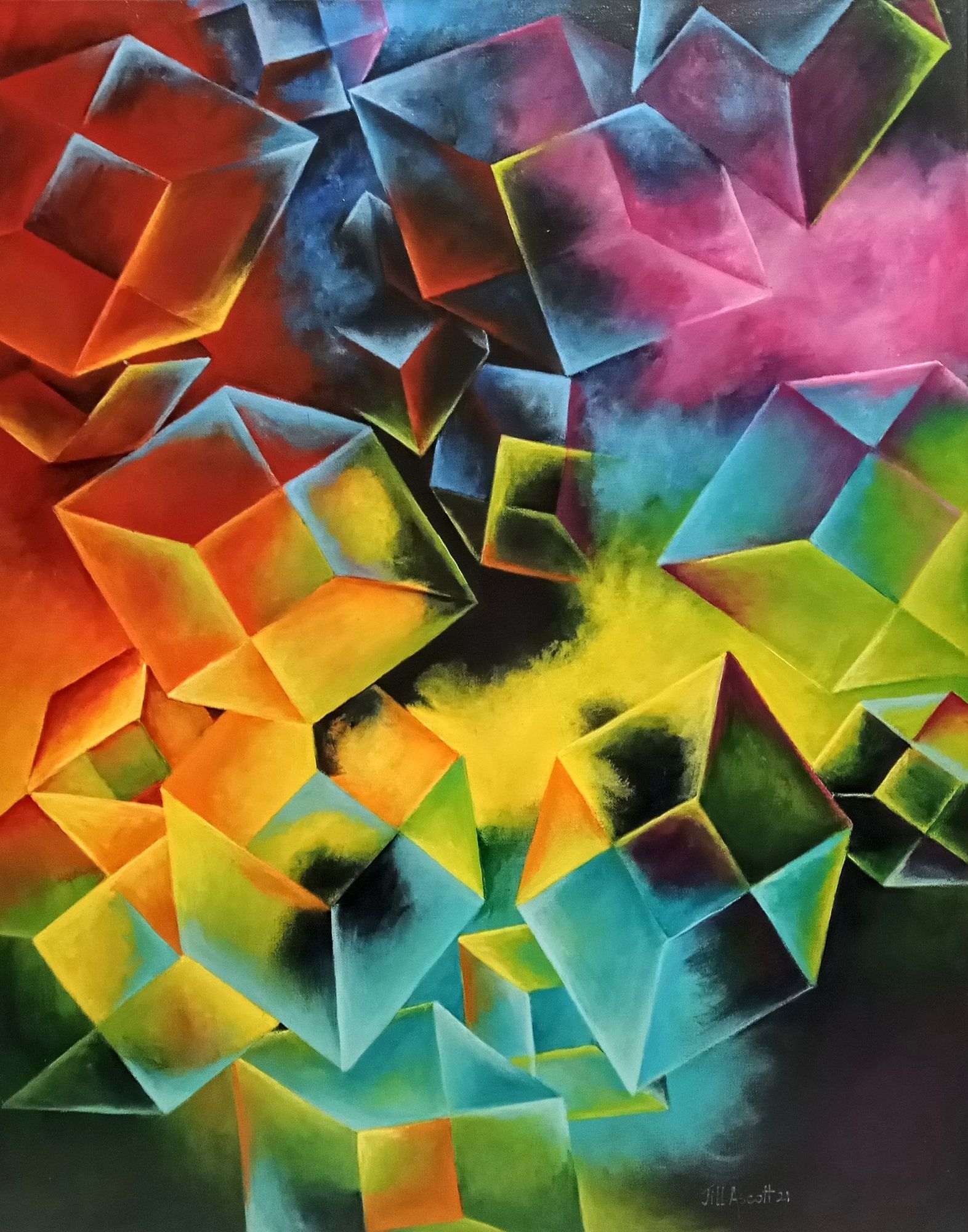 <lora:Fantasy Ink Flux:1.0> Transparent cubes carrying the colours of  their epic fantasy travels through  a Alcohol-ink surreal space toward the next colourful nebular in outer space