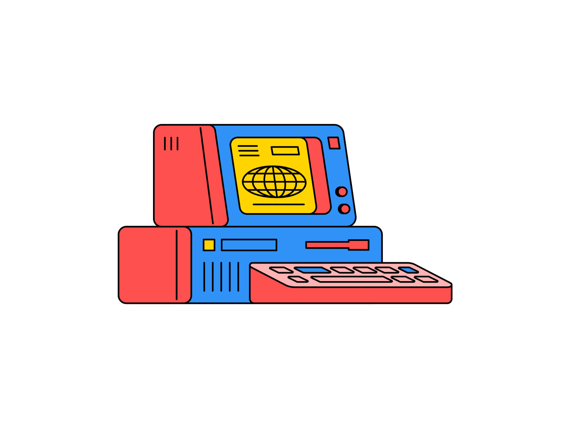 Man with suitcase in soviet poster style