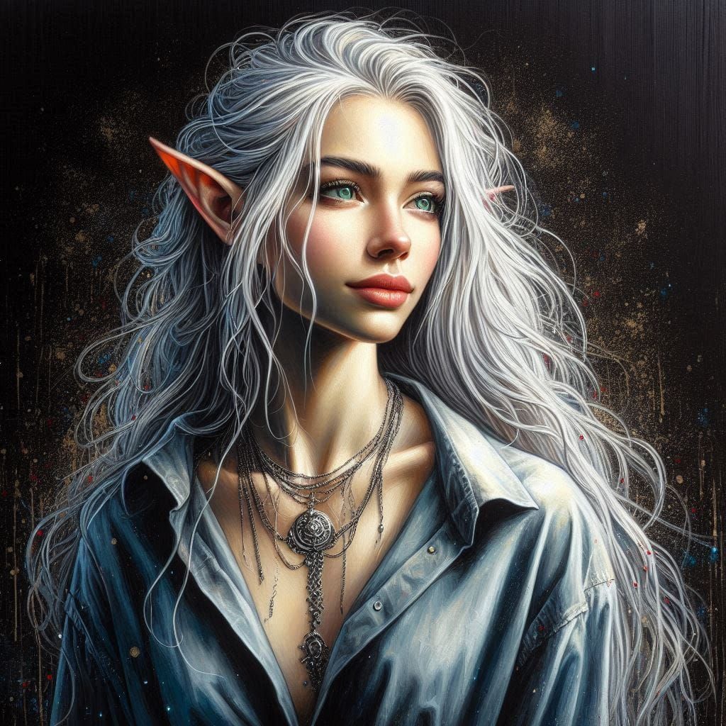 Nice Japan girl elf volumetric lighting concept art chalk art