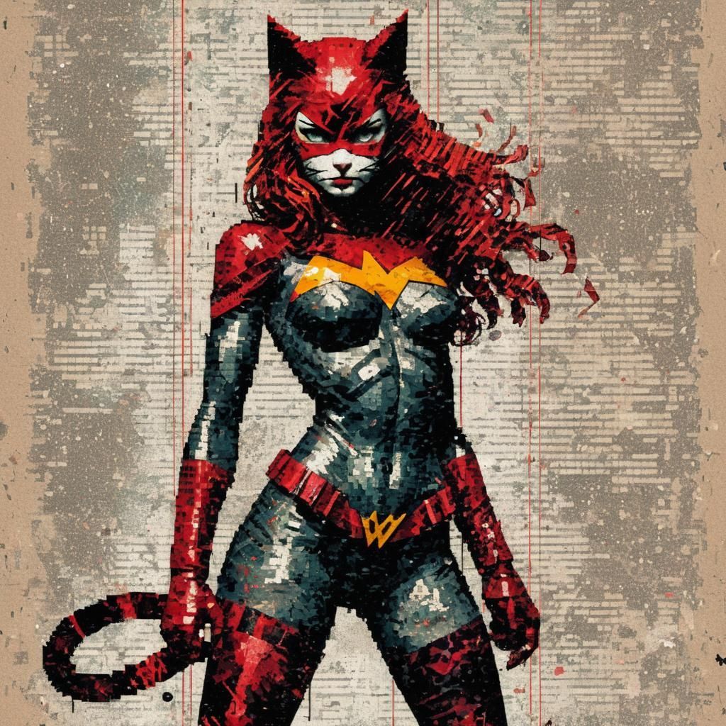 Catwomen comix dynamic lighting hyperdetailed Zdzisław Beksiński deep color complementary colors maximalism