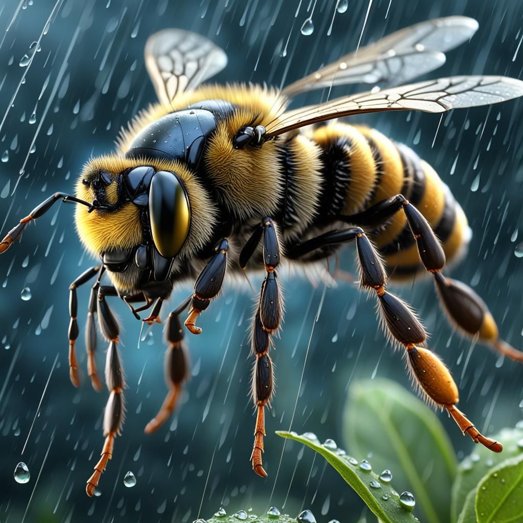 Origami bee metal intricately detailed color gradient detailed painting Tim Burton minimalism