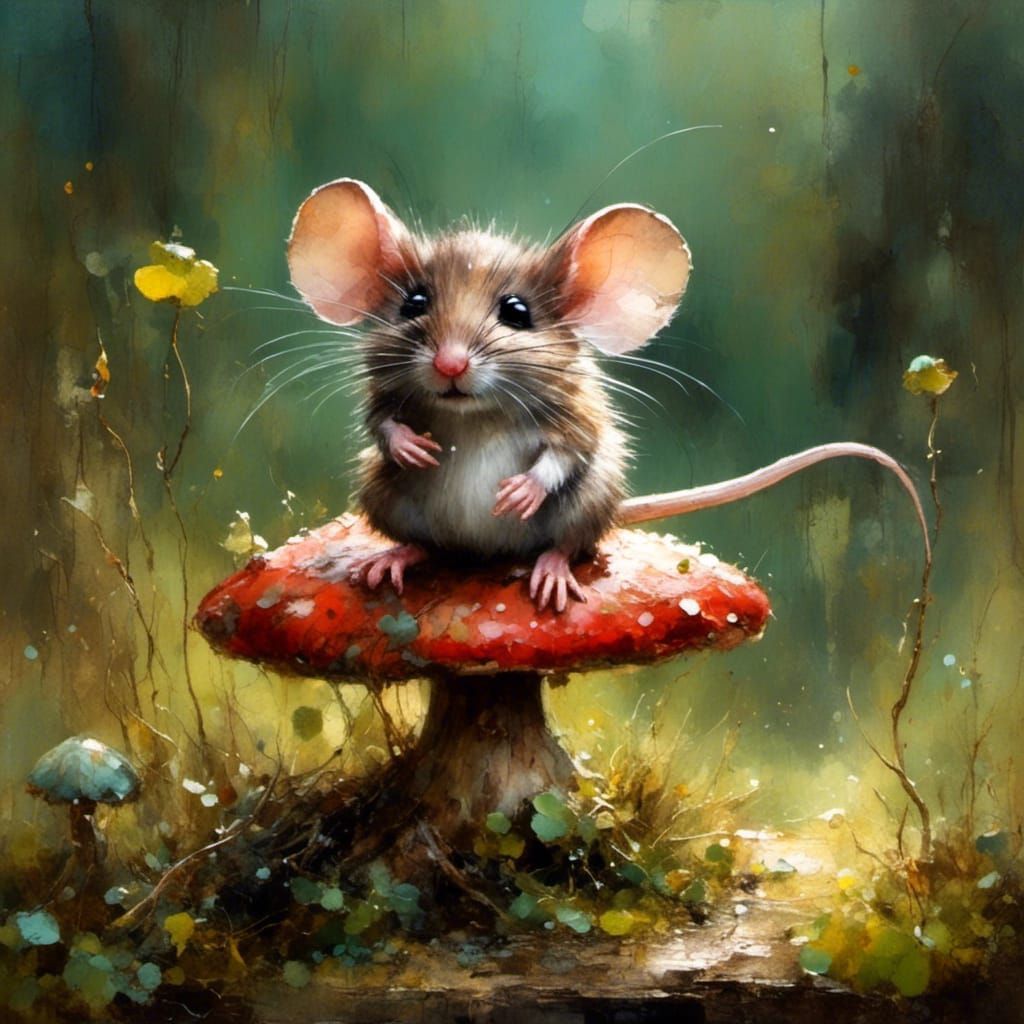 Smile cute mouse gnome intricately detail brutalism gothic art