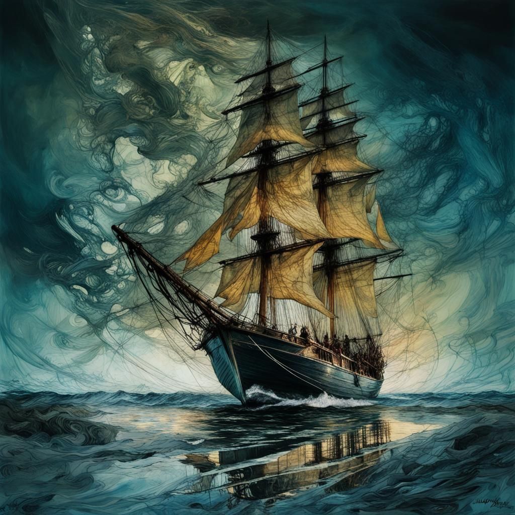 Ghost skip night storm Zdzisław Beksiński color gradient Leonid Afremov