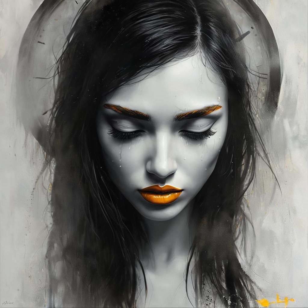 Girl long hair Van Gogh back lit bokeh sharp focus motion blur medium shot long exposure long exposure