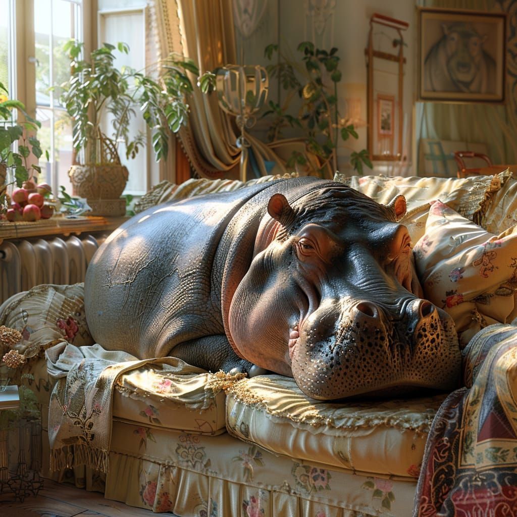 tiger lying on the couch in the room HDR diffuse light 8K resolution long exposure