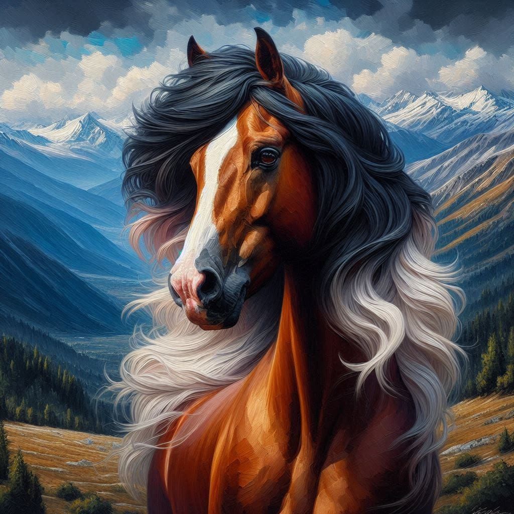 Horse analogous colors HDR minimalist art Brut gothic art