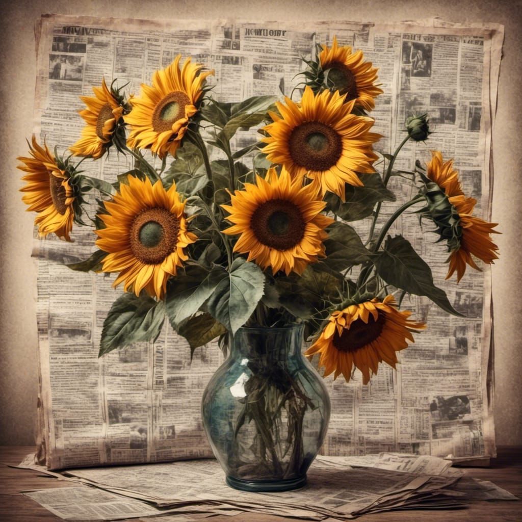 Sunflowers yellow and blue minimalism minimalist